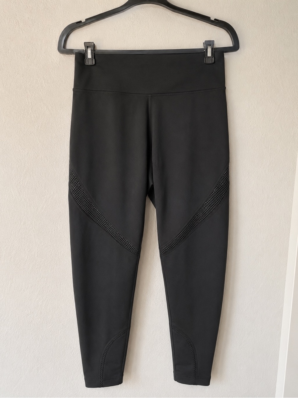 POP Fit Women’s XL Black Leggings High Waist Mesh Panels Side Pockets Activewear